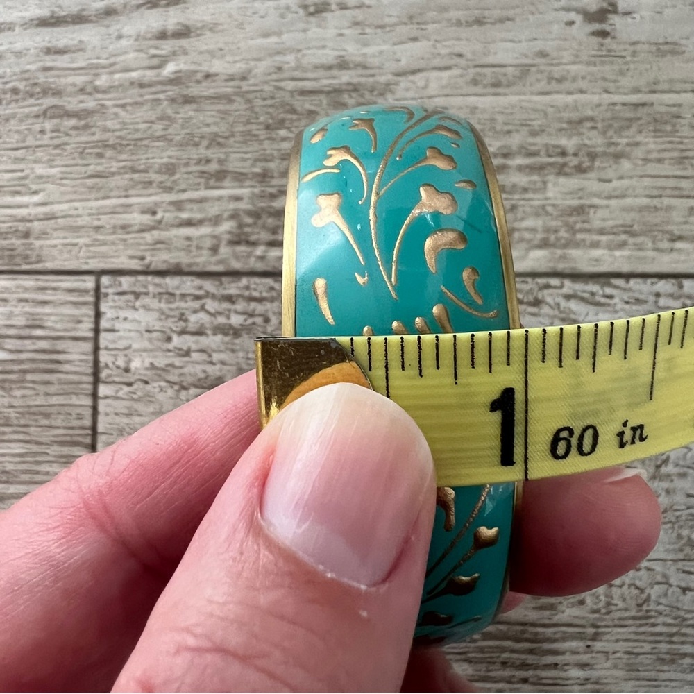 BEAUTIFUL Teal and Gold Floral Bangle Bracelet EUC! - Picture 6 of 9